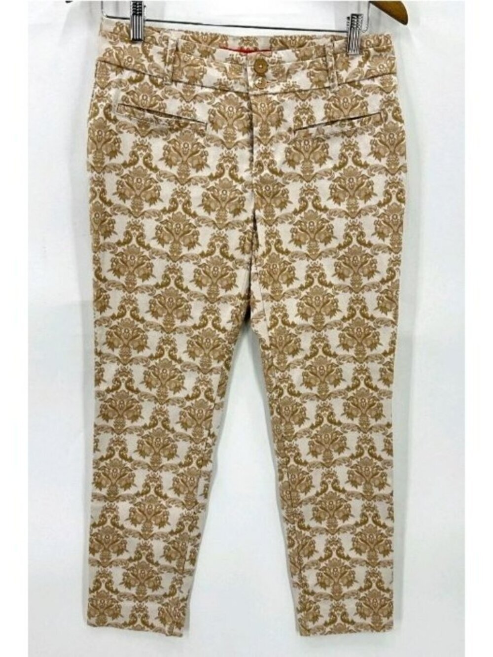 Anthropologie Cartonnier Charlie Ankle Pants Beige Floral Print Womens Size 8